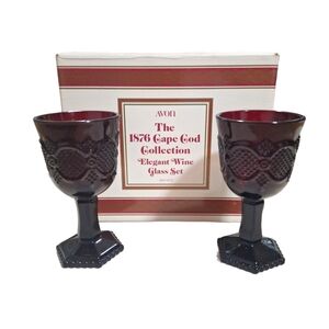 Vtg Avon 1876 Cape Cod Collection Ruby Red Elegant Wine Glass Set Of 2